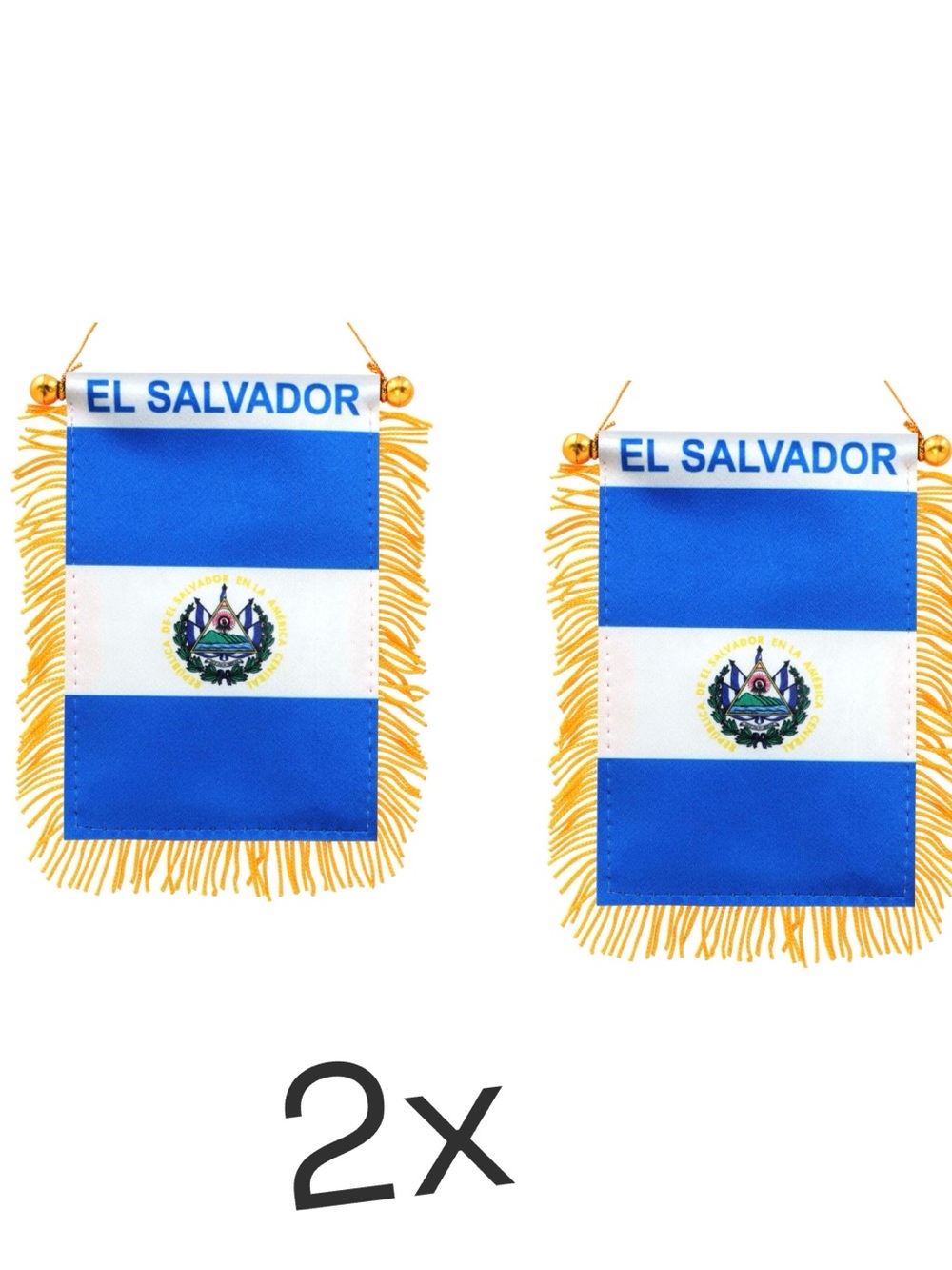 El Salvador Mini Pennant Flag with Gold Fringe - Blue & White (Set of 2)
